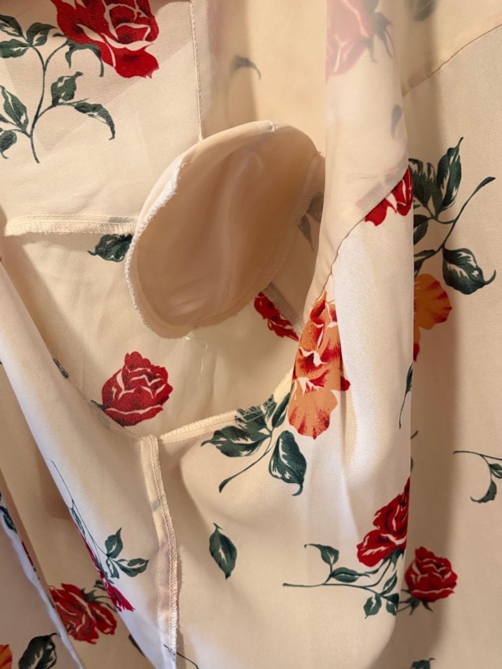 Chaus Cream Floral Button-Down Shirt with Red & Orange Roses - Picture 7 of 10